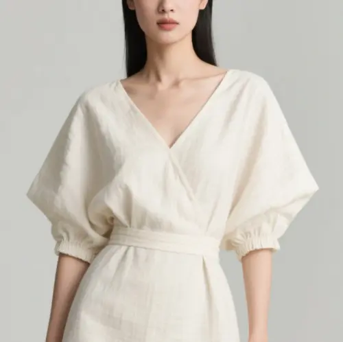 高級感蝙蝠亞麻顯瘦短袖上衣