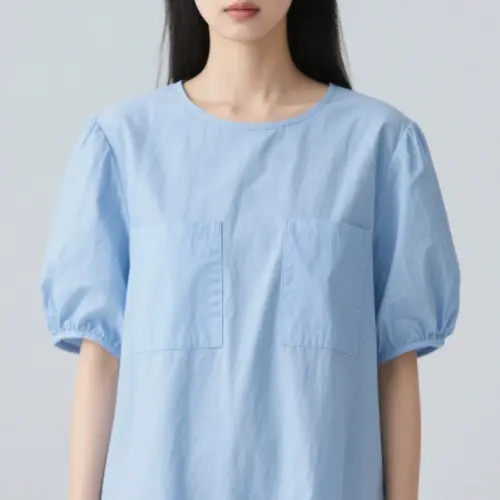 韓系簡約短袖襯衫娃娃袖上衣